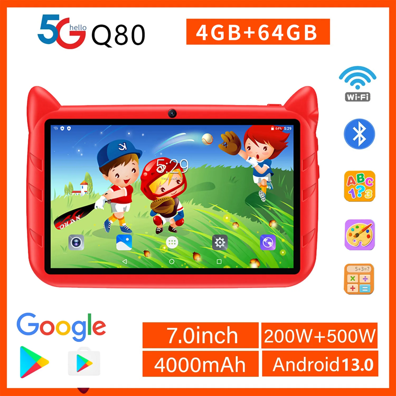 Neue 7 Zoll 5G WiFi Kinder Tablets Quad Core 4 GB RAM 64 GB ROM Dual Kameras Android 13.0 Lernen Bildung Tablet PC 4000 mAh Image