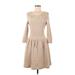 Jessica Simpson Casual Dress - A-Line Scoop Neck 3/4 sleeves: Tan Print Dresses - Women's Size Medium