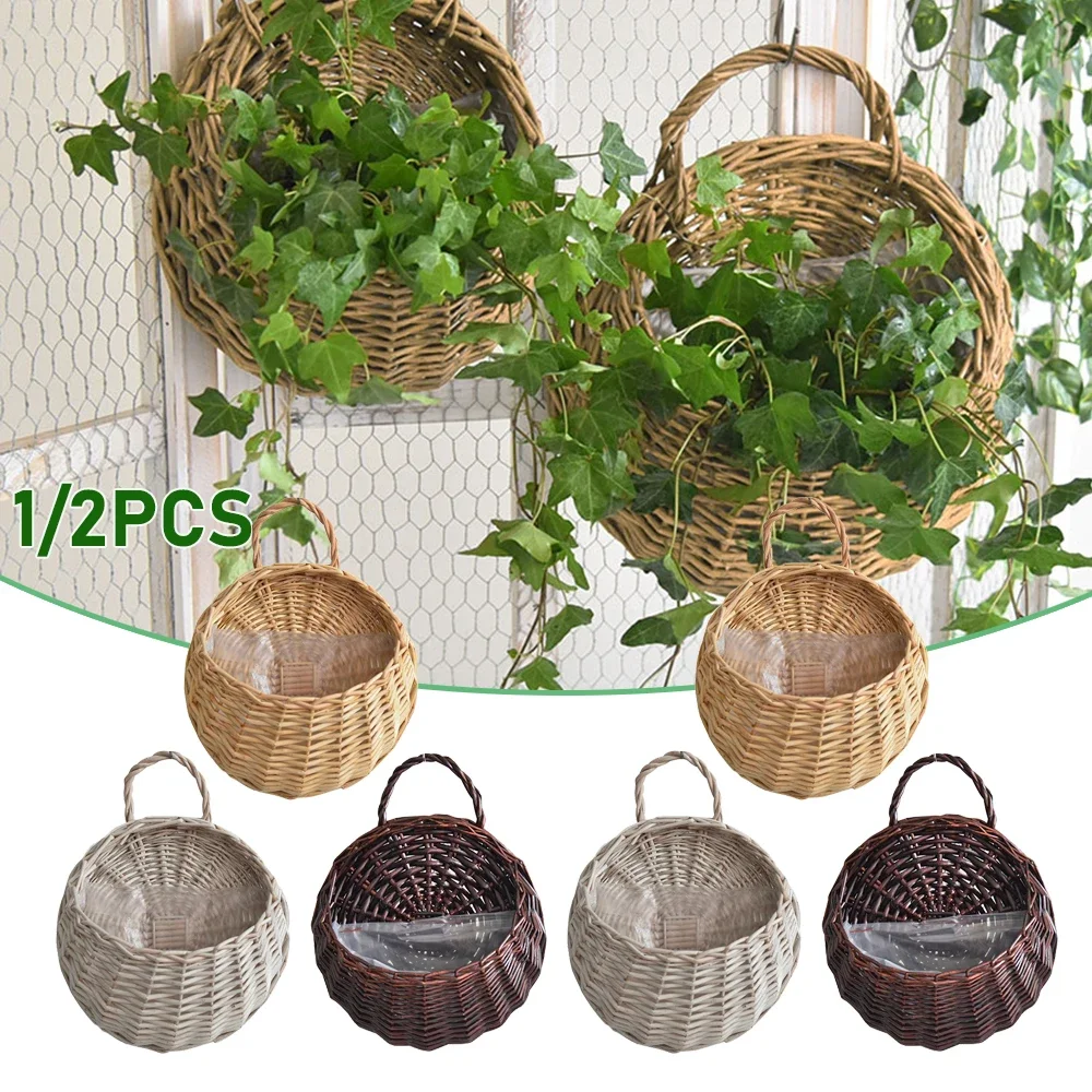 1/2 stücke handgemachte gewebte Blumen korb Wandbehang Korb Rattan Garten Blumentopf Pflanzen korb Blumenvase Garten Balkon Dekor