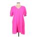 Jodifl Casual Dress - Mini V Neck Short sleeves: Pink Solid Dresses - Women's Size Medium