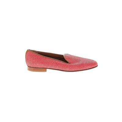 Zalo Flats: Slip-on Stacked Heel Casual Red Print Shoes - Women's Size 7 - Almond Toe