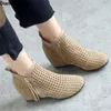 2025 neue Frauen Sommer Stiefel Flache Niedrigen Versteckte Keile Ausschnitt Zip Bootas Damen Kleid Casual Schuhe Heißer Verkauf Größe 34-43 Botas Mujer