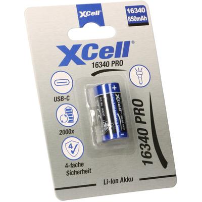 Xcell - CR123A 16340 Pro Li-Ion Akku 3,6V 850mAh mit usb-c