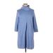Tyler Boe Casual Dress Turtleneck 3/4 sleeves: Blue Print Dresses - Women's Size X-Large