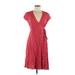 Old Navy Casual Dress - Wrap Plunge Short sleeves: Burgundy Print Dresses - Women's Size Small Petite