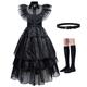 Mercredi Addams Famille Addams Mercredi Robe Costume de Cosplay Femme Fille Cosplay de Film Punk et gothique Halloween Mascarade Robe Ceinture de Tour de Taille