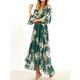 Tenue décontractée Robe imprimée Femme Floral Imprimer Asymétrique Col V Mode Vêtement de rue Extérieur Plein Air Manches 3/4 Standard Vert Automne S M L XL XXL