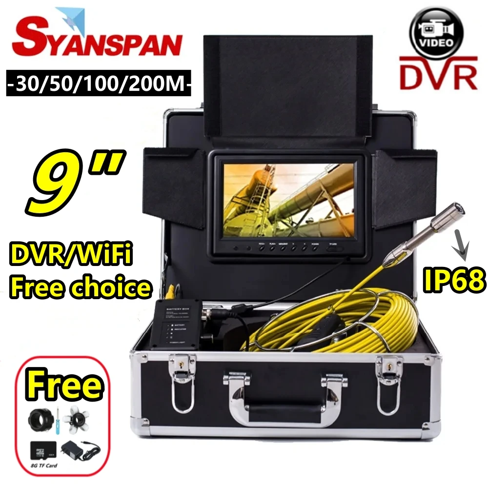 Dvr/wifi 30/50/100/200m Rohr inspektions kamera syanspan 9 "Monitor hd 1000tvl wasserdichtes ip68 Abfluss kanal Industrie endoskop Image
