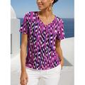 Femme T shirt Tee Floral Casual Vacances Imprimer Violet Manche Courte Mode Col V Eté