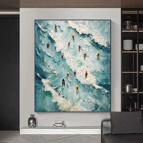 Handgefertigtes Original-Surf-Ölgemälde auf Leinwand, Wandkunst-Dekor, Ozean-Landschaftsgemälde für Heimdekoration, mit gespanntem Rahmen/ohne Innenrahmen-Gemälde Image