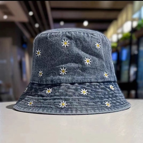 Damen Hut Fischerhut Sonnenhut Tragbar Sonnenschutz Outdoor Täglich Wochenende Stickerei Gänseblümchen Image