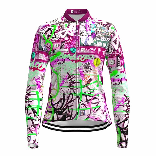Damen Radtrikot Graffiti Lustig Langarm Fahhrad Trikot Oberteil mit 3 Gesäßtaschen Mountainbike MTB Straßenradsport Schnelltrocknend Reflektierende Streifen Rückentasche Feuchtigkeitsableitend Sport Image