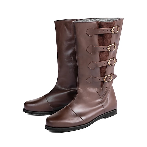 Retro Vintage mittelalterliche Renaissance-Schuhe, flache Jazz-Stiefel, Pirat, Ritter, Ritter, Herren, Unisex, Halloween, Event/Party, Maskerade-Schuhe, ausgefallene mittelalterliche Stiefel Image