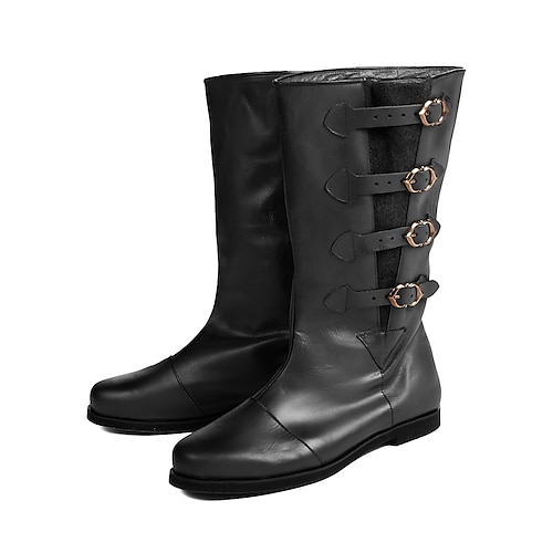 Retro Vintage mittelalterliche Renaissance-Schuhe, flache Jazz-Stiefel, Pirat, Ritter, Ritter, Herren, Unisex, Halloween, Event/Party, Maskerade-Schuhe, ausgefallene mittelalterliche Stiefel Image