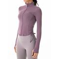 Damen Zip Up Sweatshirt Laufjacke Laufshirt Sport Top Feste Farbe Yoga Fitness Kordelzug Full Zip Daumenloch Lavendel Purpur Grün Hochelastisch Frühling Herbst