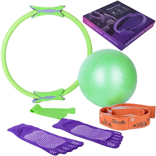 Yoga-Kreis Sechs-teiliger Pilates-Kreis Beinscharnierpositionsgurt Antirutsch Yoga lange Fingersocken Offene Rückseite Latexschnurring Weihnachtsgeschenk