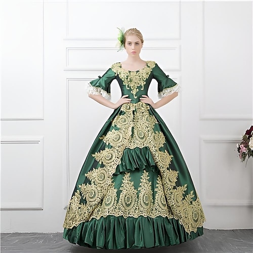 Rokoko Viktorianisch 18. Jahrhundert Bodenlang Lange Länge Kleid Partykostüm Maskerade Übergröße Normal Kundenspezifische Blumen Ballkleid Kostüm Damen königlich Party Abschlussball Karneval von Image