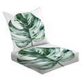 2-Piece Deep Seating Cushion Set Tropical green palm leaf Monstera palm leaf watercolor Jungle plants Outdoor Chair Solid Rectangle Patio Cushion Set