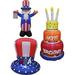 THREE PATRIOTIC INDEPENDENCE DAY AND BIRTHDAY PARTY DECORATIONS BUNDLE Includes 4 Foot Tall Inflatable Uncle Sam 4 Foot Tall American USA Flag Top Hat and 6 Foot Tall Happy Birthday Cake with Candle