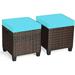 LLBIULife 2 Pieces Wicker Outdoor Ottomans for Patio All Weather Rattan Patio Ottoman Set with Waterproof & Removable Soft Cushions Outdoor Foot for Porch Garden Poolside