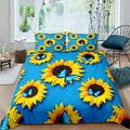 Sunshine Sunflower Duvet Cover 3pcs Soft Comforter Cover for Women Girls Morden Black Floral Bedding Set 1 Duvet Cover+2 Pillow Shams Queen Size