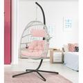 Indoor Outdoor Swing Egg Chair with Stand Wicker Rattan Hanging Chair Hanging Swing Chair Basket with Cushion Hammock Chair for Bedroom Garden Pink