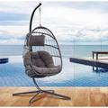 Indoor Outdoor Swing Egg Chair with Stand Wicker Rattan Hanging Chair Hanging Swing Chair Basket with Cushion Hammock Chair for Bedroom Garden Dark Grey