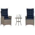 3 Piece Bistro Set with Cushions Gray Poly Rattan