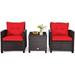 TJUNBOLIFE 3 Pieces Patio Conversation Set Rattan Wicker Set Outdoor Bistro Set Garden Sofa Chair with Washable Cushion & Coffee Table