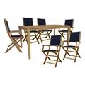 Cateline 7-Piece Rectangular Teak Outdoor Dining Set in Blue