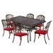 TPHORK 7 Piece Outdoor Patio Dining Set Cast Aluminum Patio Furniture Set for Backyard Garden Deck Poolside 59.06 Rectangular Table and Cushioned Stackable Chairs for 6 Persons