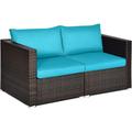 LLBIULife 2 PCS Patio Wicker Corner Sofa Set Loveseat w/4 Zippered Cushions Additional Seat Sectional Sofa Set for Backyard Balcony Patio Garden Poolside Blue