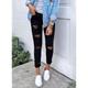 Women's Jeans Skinny Distressed Jeans Denim Solid Colored Pocket Full Length Stretchy Casual Lounge Casual Daily Black S M
