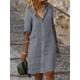 Women's Shirt Dress Casual Dress Cotton Linen Dress Midi Dress Cotton Blend Fashion Classic Outdoor Daily Shirt Collar Button Up Button Half Sleeve Summer Spring Fall 2023 Regular Fit Black White Gray