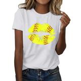 FhsagQ Female 3/4 Sleeve Tops for Women Women Fashion T Shirt Baseball Print Short Sleeve Summer Casual Tunic Top Yellow XL