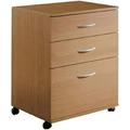 TJUNBOLIFE Wood 3 Drawer Lateral Mobile Vertical Filing Cabinet in Natural Maple