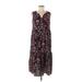 BeachLunchLounge Casual Dress: Burgundy Floral Motif Dresses - Women's Size Medium