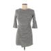 Zara Casual Dress - Mini High Neck 3/4 sleeves: Gray Marled Dresses - Women's Size Medium