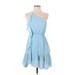 Kaari Blue Casual Dress - Mini One Shoulder Sleeveless: Blue Dresses - Women's Size P Petite