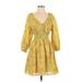 J.Crew Casual Dress - A-Line V Neck 3/4 sleeves: Yellow Floral Dresses - New - Women's Size X-Small