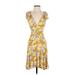 Free People Casual Dress - Mini Plunge Short sleeves: Yellow Print Dresses - Women's Size X-Small