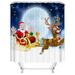 Surakey Christmas Shower Curtain Waterproof Polyester Christmas Old Men Moon Elk Shower Curtain with Hooks for shower room Deep Blue 70.86 x70.86