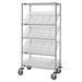 Quantum Storage Systems WRCSL5-63-1836-104CL 5-Tier Slanted Wire Shelving Suture Cart w/ 20 QSB104 Clear Shelf Bins 2 Horizontal & 3 Slanted Shelves Chrome Finish 69 H x 36 W x 18 L