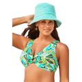 Plus Size Women's Faux Tortoise Ring V-Neck Bikini Top by Swimsuits For All in Groovy Green Leaves (Size 18)