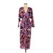 Topshop Casual Dress - Midi V-Neck 3/4 sleeves: Purple Floral Dresses - Women's Size 6