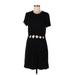 American Eagle Outfitters Casual Dress - Mini Crew Neck Short sleeves: Black Solid Dresses - Women's Size Large