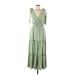 Fashion Casual Dress - A-Line V Neck Sleeveless: Green Print Dresses - Women's Size Medium