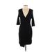 Topshop Casual Dress - Wrap V Neck 3/4 sleeves: Black Solid Dresses - Women's Size 8