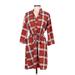MPH Collection Casual Dress - Shirtdress Collared 3/4 sleeves: Burgundy Print Dresses - Women's Size Medium
