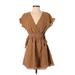 Zara Casual Dress - Mini V Neck Short sleeves: Brown Print Dresses - Women's Size Small